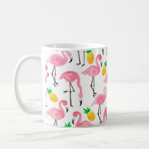 Waterverf roze flamingo en gele ananas koffiemok
