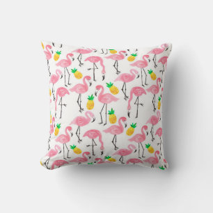 Waterverf roze flamingo en gele ananas kussen