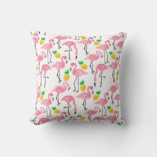 Waterverf roze flamingo en gele ananas kussen