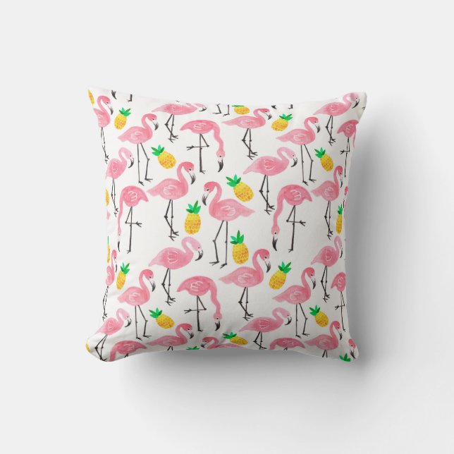Waterverf roze flamingo en gele ananas kussen (Voorkant)