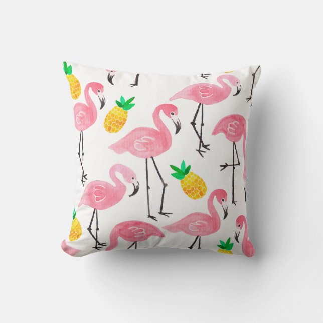Waterverf roze flamingo en gele ananas kussen (Voorkant)