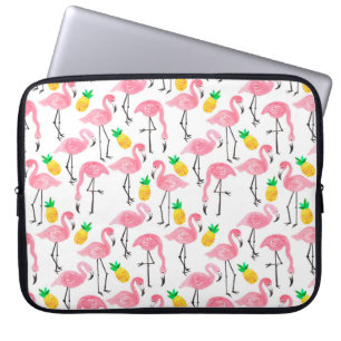 Waterverf roze flamingo en gele ananas laptop sleeve