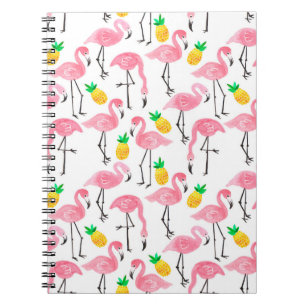 Waterverf roze flamingo en gele ananas notitieboek