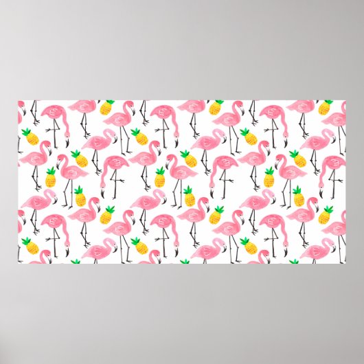 Waterverf roze flamingo en gele ananas poster (Voorkant)