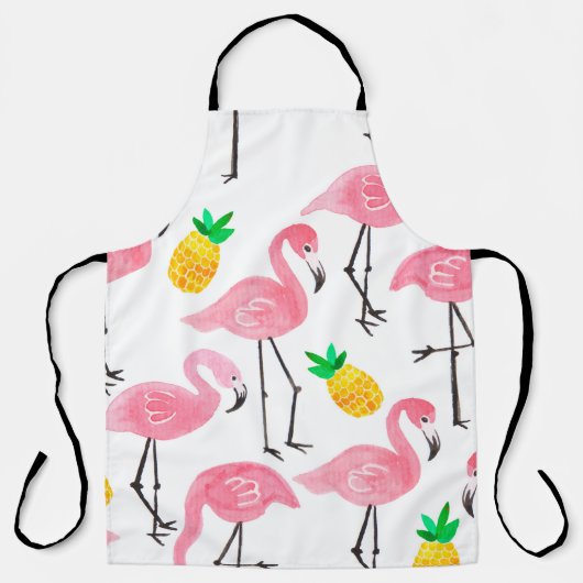 Waterverf roze flamingo en gele ananas schort (Voorkant)