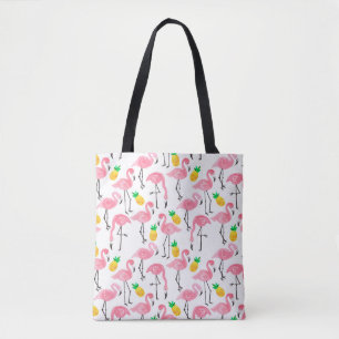 Waterverf roze flamingo en gele ananas tote bag