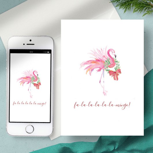 Waterverf Roze Flamingo Florida Beach Kerstmis Feestdagen Kaart