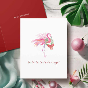 Waterverf Roze Flamingo Florida Strand Kerstmis Feestdagen Kaart
