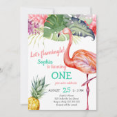 Waterverf Roze Flamingo Girl Eerste verjaardag Kaart (Voorkant)