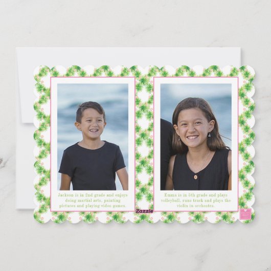 Waterverf Roze Flamingo Kerst Monogram Crest Feestdagenkaart (Achterkant)