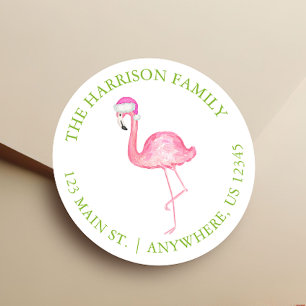 Waterverf Roze Flamingo Kerstcadeau Adres Ronde Sticker