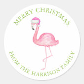 Waterverf Roze Flamingo Kerstcadeau Ronde Sticker (Voorkant)