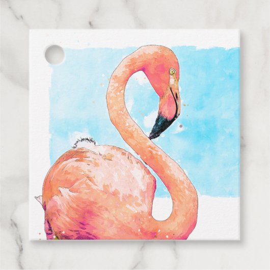 Waterverf Roze Flamingo Klasse Valentijns's Party Bedankjes Labels (Voorkant)