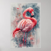 Waterverf roze flamingo kunst poster (Voorkant)