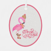 Waterverf Roze Flamingo Merry Kerstmis Metalen Ornament (Voorkant)