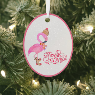 Waterverf Roze Flamingo Merry Kerstmis Metalen Ornament