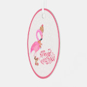 Waterverf Roze Flamingo Merry Kerstmis Metalen Ornament (Voorkant links)