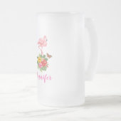 Waterverf Roze flamingo met Hibiscus Flowers Matglas Bierpul (Voorkant rechts)