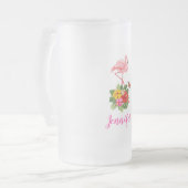 Waterverf Roze flamingo met Hibiscus Flowers Matglas Bierpul (Voorkant links)