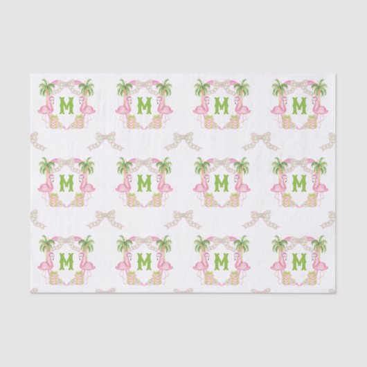 Waterverf Roze Flamingo Monogram Crest Tissuepapier (Voorkant)