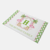 Waterverf Roze Flamingo Monogram Kam Kerst Deurmat (Schuin)