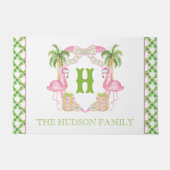 Waterverf Roze Flamingo Monogram Kam Kerst Deurmat (Voorkant)