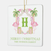 Waterverf Roze Flamingo Monogram Kam Kerst Keramisch Ornament (Links)
