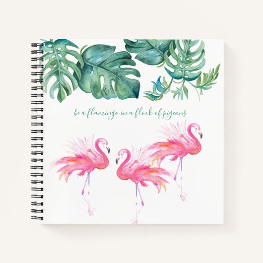 Waterverf Roze Flamingo Monstera Greenery Notitieboek (Voorkant)