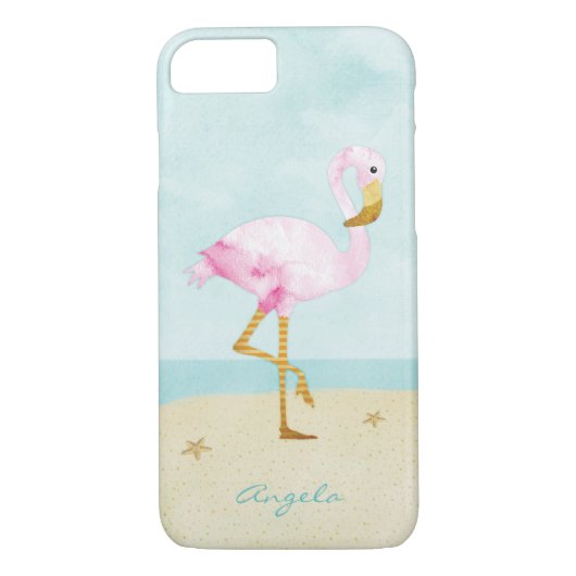 Waterverf Roze Flamingo op het strand Case-Mate iPhone Case (Achterkant)