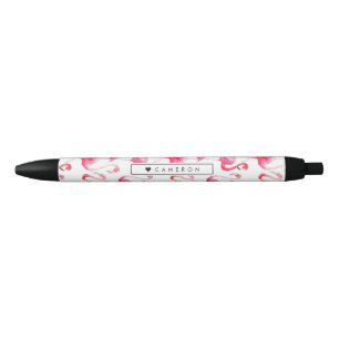 Waterverf Roze Flamingo patroon Gepersonaliseerd Zwarte Inkt Pen