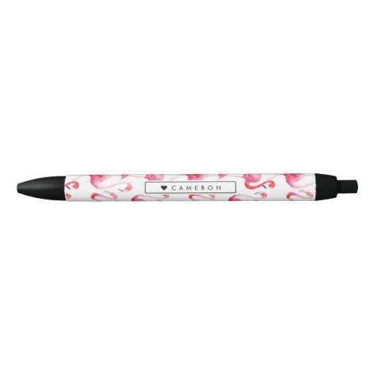 Waterverf Roze Flamingo patroon Gepersonaliseerd Zwarte Inkt Pen (Voorkant)