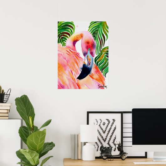 Waterverf Roze Flamingo Poster (Thuiskantoor)