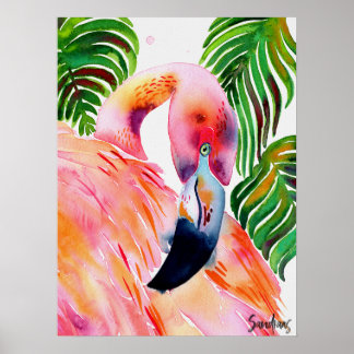 Waterverf Roze Flamingo Poster