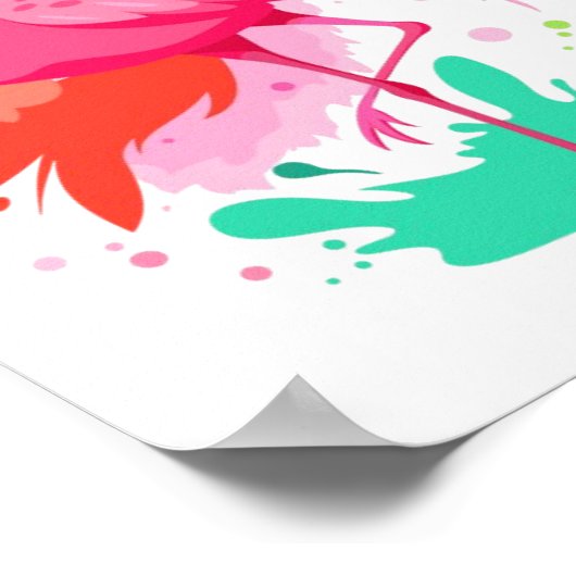 Waterverf Roze Flamingo Schilderij Poster (Hoek)