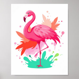 Waterverf Roze Flamingo Schilderij Poster