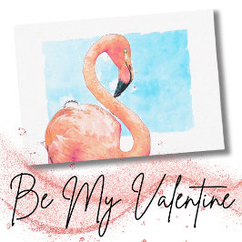Waterverf Roze Flamingo School Valentijnsdag Notitiekaartje
