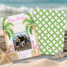 Waterverf Roze Flamingo Strand Kerst Foto
