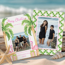Waterverf Roze Flamingo Strand Kerst Foto