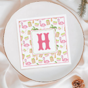 Waterverf Roze Flamingo Strand Kerst Monogram Servet