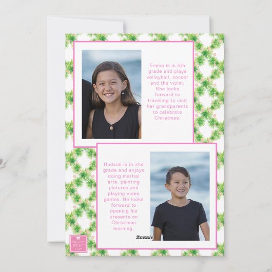 Waterverf Roze Flamingo Strand Kerstfoto Feestdagenkaart (Achterkant)