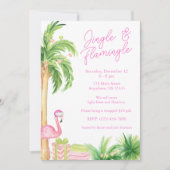 Waterverf Roze Flamingo Strand Kerstfoto Kaart (Voorkant)