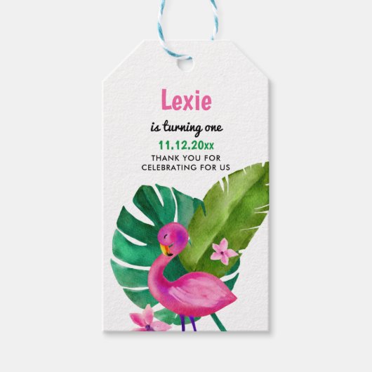 Waterverf Roze Flamingo Tropical Birthday Cadeaulabel (Voorkant)