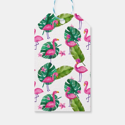 Waterverf Roze Flamingo Tropical Birthday Cadeaulabel (Achterkant)