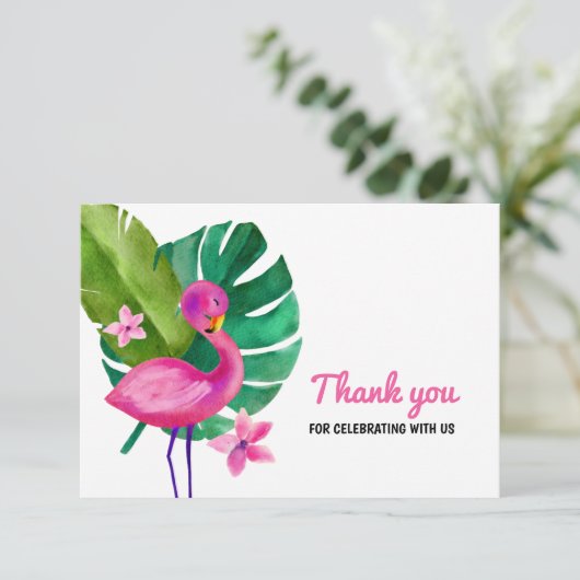 Waterverf Roze Flamingo Tropical Dank u Bedankkaart (Staand voorkant)