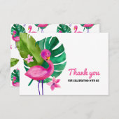 Waterverf Roze Flamingo Tropical Dank u Bedankkaart (Voorkant / Achterkant)