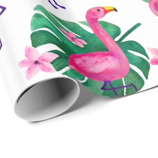 Waterverf Roze Flamingo Tropical Leaves Pattern Cadeaupapier (Rol Hoek)