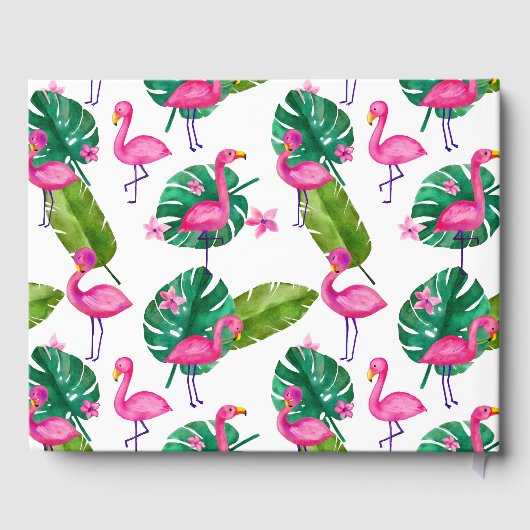 Waterverf Roze Flamingo Tropisch Baby shower Gastenboek (Achterkant)
