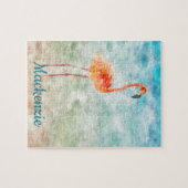 Waterverf Roze Flamingo | Tropisch eiland Legpuzzel (Horizontaal)