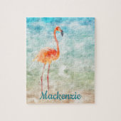 Waterverf Roze Flamingo | Tropisch eiland Legpuzzel (Verticaal)