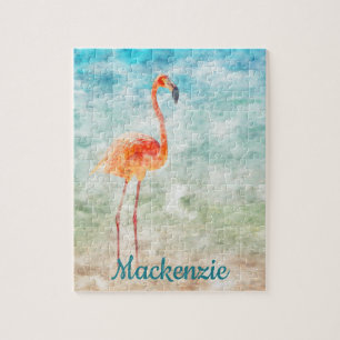 Waterverf Roze Flamingo   Tropisch eiland Legpuzzel